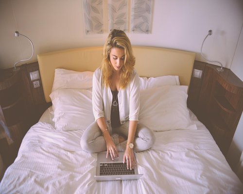 person working on a laptop at home in Mexico